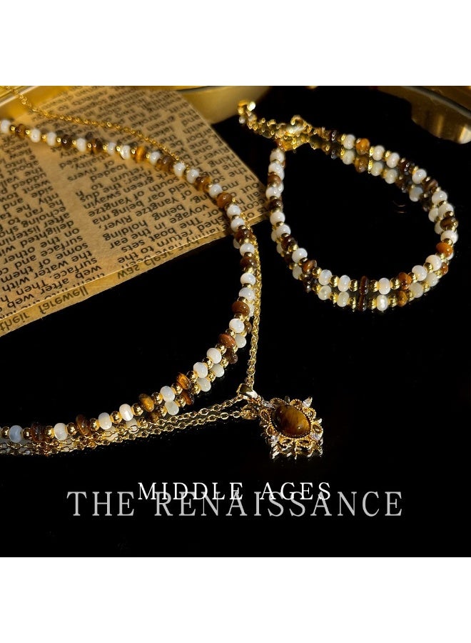 Vintage Tiger Eye Beaded Necklace | Retro Luxury Sweater Chain - Image 1
