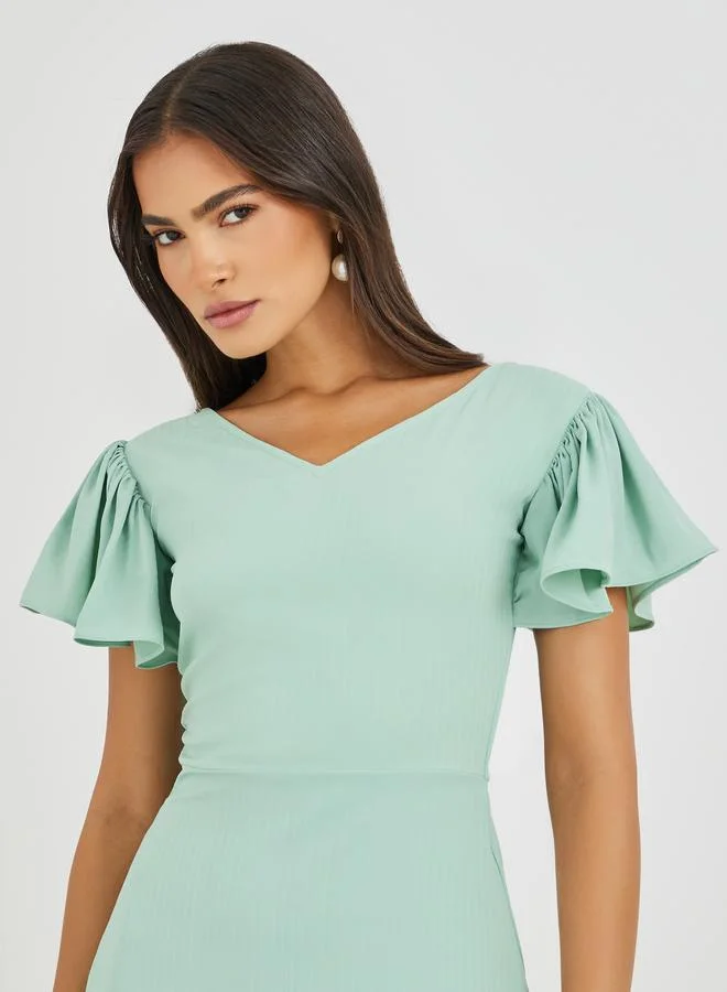 Maxim Creation  Solid Flutter Sleeves A-Line Maxi Dress for Women | Best Price UAE