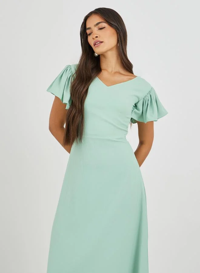 Maxim Creation  Solid Flutter Sleeves A-Line Maxi Dress for Women | Best Price UAE