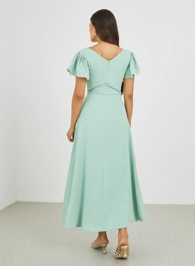 Maxim Creation  Solid Flutter Sleeves A-Line Maxi Dress for Women | Best Price UAE