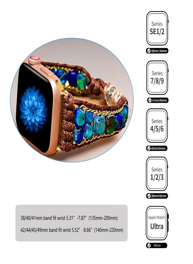 سربرايز باي سوار ساعة SURPRISE PIE نسائي مصنوع يدويًا من الخرز البوهيمي متوافق مع أساور ساعة Apple Watch الأنيقة وحزام ساعة مضفر قابل للتعديل من الحجر لسلسلة Iwatch Series 9 8 7 6 5 4 3 2 1 SE Ultra (أزرق - 42/44/45 مم) - Image 5