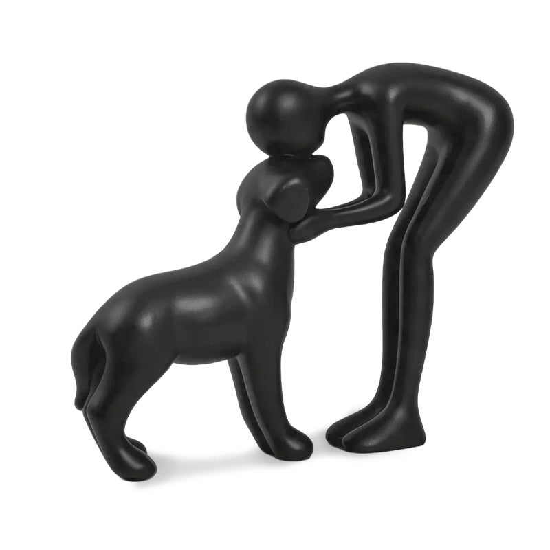 FriyGardcn Abstract Resin HandPainted Sculpture of Person and Dog Bonding HeadtoHead Intimate Figurine Decoration for OfficeLiving RoomBedroomHome Memory Gifts for Pet Lovers Black - Image 2
