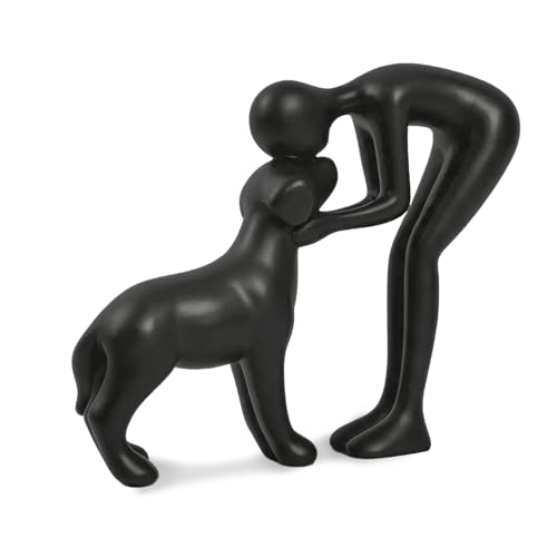 FriyGardcn Abstract Resin HandPainted Sculpture of Person and Dog Bonding HeadtoHead Intimate Figurine Decoration for OfficeLiving RoomBedroomHome Memory Gifts for Pet Lovers Black - Image 1