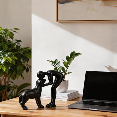 FriyGardcn Abstract Resin HandPainted Sculpture of Person and Dog Bonding HeadtoHead Intimate Figurine Decoration for OfficeLiving RoomBedroomHome Memory Gifts for Pet Lovers Black - Image 3