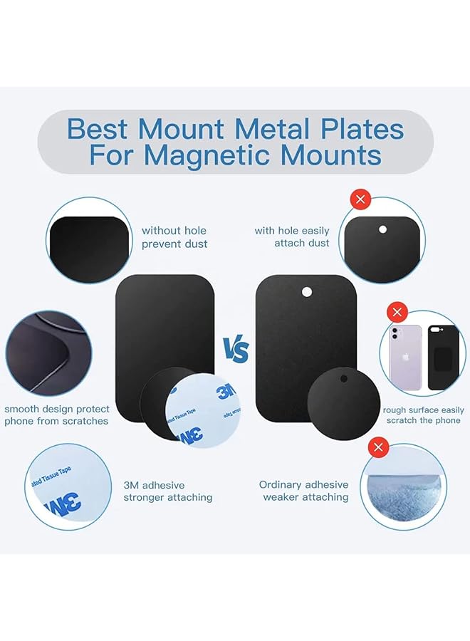 جود تول جودتول، 12 قطعة، لوحة معدنية عالمية، حامل هاتف مغناطيسي للسيارة مع لاصق 3M، متوافق مع الحوامل المغناطيسية، 6 مستطيلات و6 دائرية - Image 3