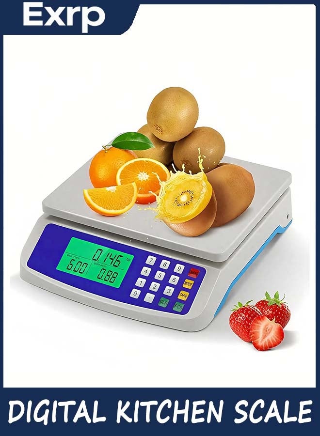 Exrp Large Digital Kitchen Scale 30KG Commercial Food Scale 66LB for Baking Bread Meat Stainless Steel Price Computing Scale LCD Display,Prep Counting Scale for Parts and Coins Adapter Included - Image 1