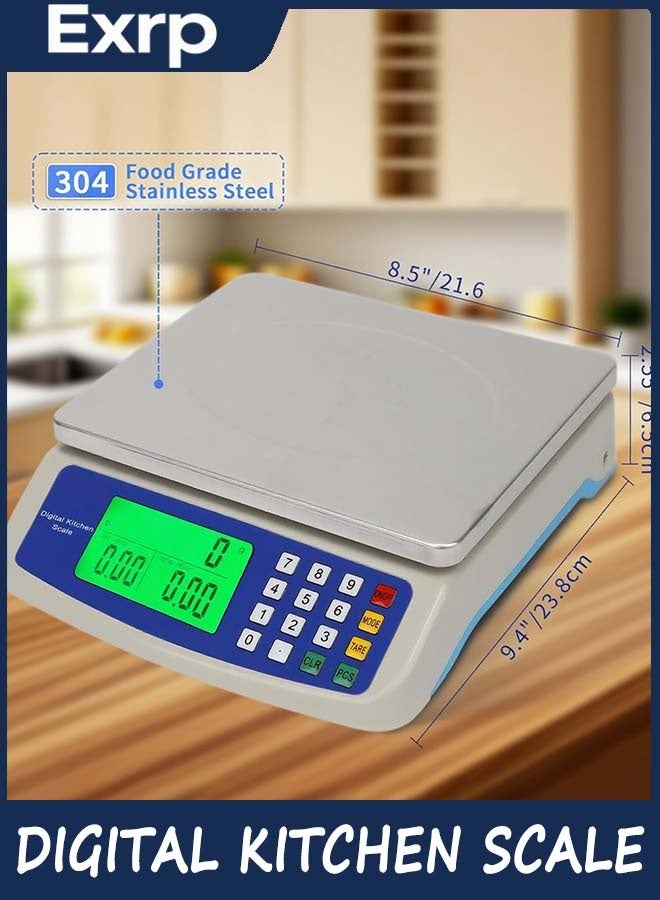 Exrp Large Digital Kitchen Scale 30KG Commercial Food Scale 66LB for Baking Bread Meat Stainless Steel Price Computing Scale LCD Display,Prep Counting Scale for Parts and Coins Adapter Included - Image 5