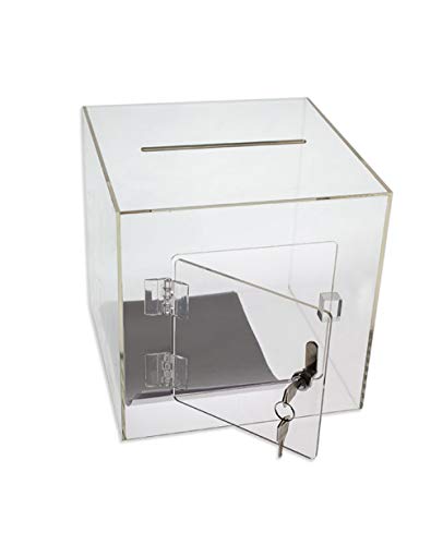 SourceOne Source One Premium Acrylic Cube Donation Box with Deluxe Rear Open Door and Cam Lock Suggestion Box - Image 4