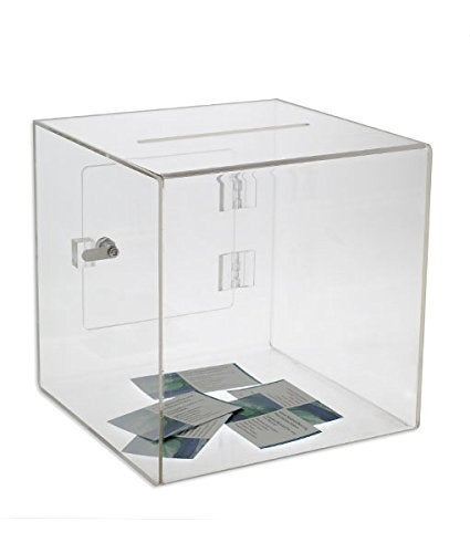 SourceOne Source One Premium Acrylic Cube Donation Box with Deluxe Rear Open Door and Cam Lock Suggestion Box - Image 3