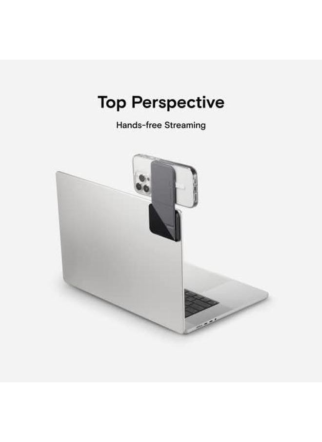 Magnetic Laptop Iphone Mount Continuity Camera Mount Foldaway Portable Laptop Top And Side Holder For Dual Screen Setup Gray