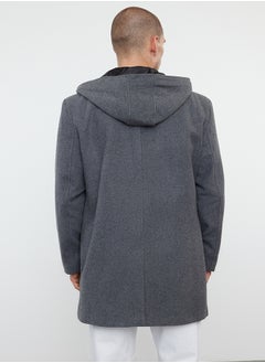 trendyol Anthracite Men's Winter Wool Blend Hooded Stamp Winter Coat TMNAW25KB00001  - Image 5