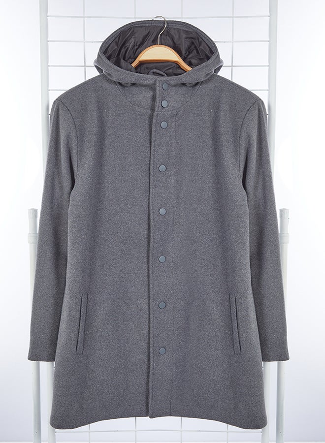 Anthracite Men's Winter Wool Blend Hooded Stamp Winter Coat TMNAW25KB00001