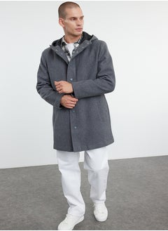 trendyol Anthracite Men's Winter Wool Blend Hooded Stamp Winter Coat TMNAW25KB00001  - Image 1