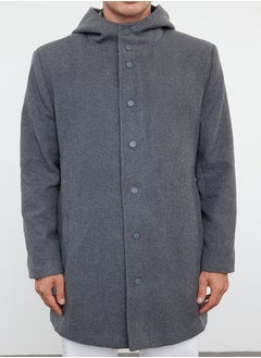 trendyol Anthracite Men's Winter Wool Blend Hooded Stamp Winter Coat TMNAW25KB00001  - Image 3
