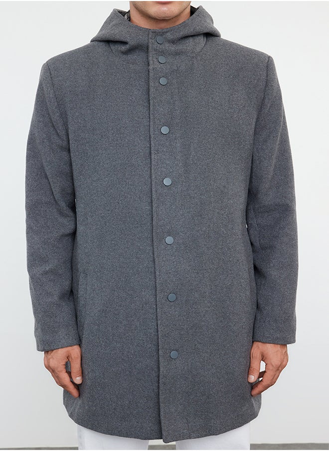 trendyol Anthracite Men's Winter Wool Blend Hooded Stamp Winter Coat TMNAW25KB00001  - Image 3