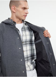 trendyol Anthracite Men's Winter Wool Blend Hooded Stamp Winter Coat TMNAW25KB00001  - Image 4