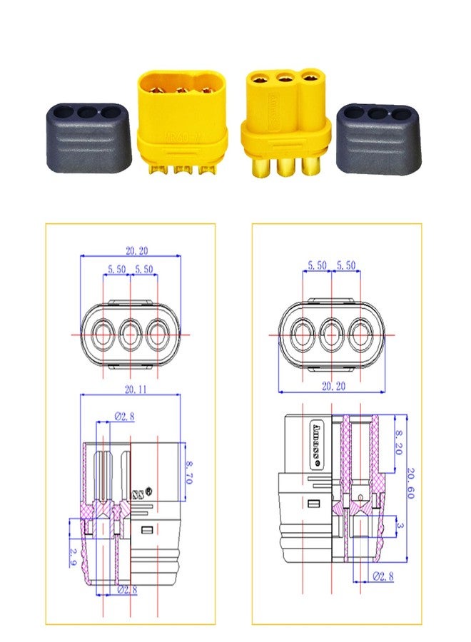 LINSYRC 5 Pairs Amass MR60 Plug Female and Male Connector Adapter Bullet Connector for Motor ESC Connection - Image 3