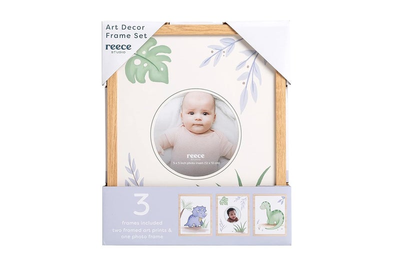 Reece Studio Dino Themed Baby Photo Frames, Nursery Wall Art Set of 3, Gift For New and Expecting Parents, Dinosaur - Image 3
