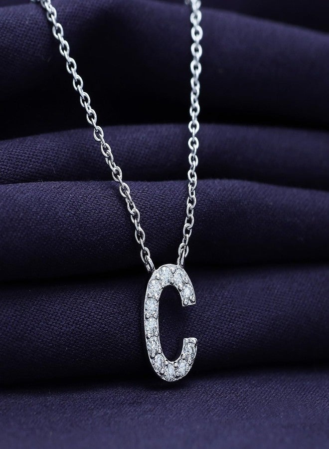 SAVEARTH DIAMONDS 18K White Gold Plated Initial Necklace | Moissanite Diamond Alphabet Necklace | Dainty Necklaces for Her | Letter "C" Pendant Necklace |18" + 2" Adjustable Chain - Image 5