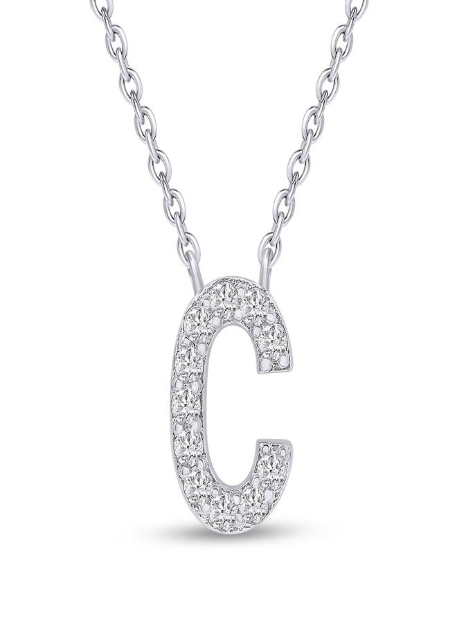 SAVEARTH DIAMONDS 18K White Gold Plated Initial Necklace | Moissanite Diamond Alphabet Necklace | Dainty Necklaces for Her | Letter "C" Pendant Necklace |18" + 2" Adjustable Chain - Image 1
