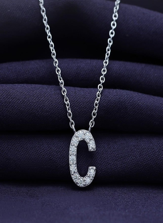 SAVEARTH DIAMONDS 18K White Gold Plated Initial Necklace | Moissanite Diamond Alphabet Necklace | Dainty Necklaces for Her | Letter "C" Pendant Necklace |18" + 2" Adjustable Chain - Image 3