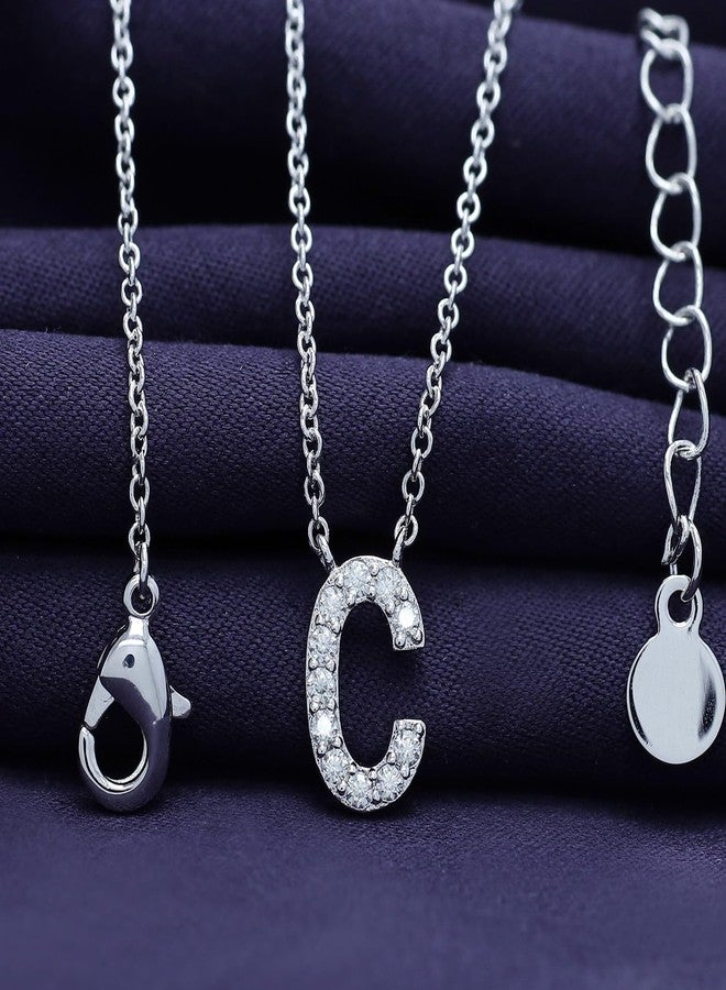 SAVEARTH DIAMONDS 18K White Gold Plated Initial Necklace | Moissanite Diamond Alphabet Necklace | Dainty Necklaces for Her | Letter "C" Pendant Necklace |18" + 2" Adjustable Chain - Image 4