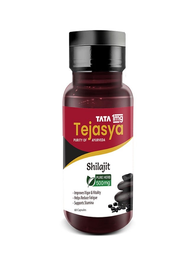 TATA 1MG كبسولات تاتا تيجاسيا شيلاجيت بتركيز 1 ملغ، تدعم القوة والقدرة على التحمل والطاقة، عبوة من 60 كبسولة - Image 1