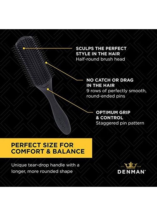 DENMAN - Classic Styling Brush 9 Rows (Black) D4 Hair Brush For Blowdrying & Styling Detangling Separating Shaping & Defining Curls - Image 1