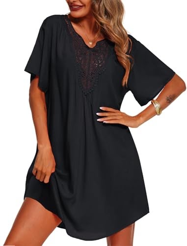 Supnier Women's Swimsuit Beach Cover Up Dress Short Sleeve Bikini Bathing Suit Swimwear Coverups Black M - Image 1