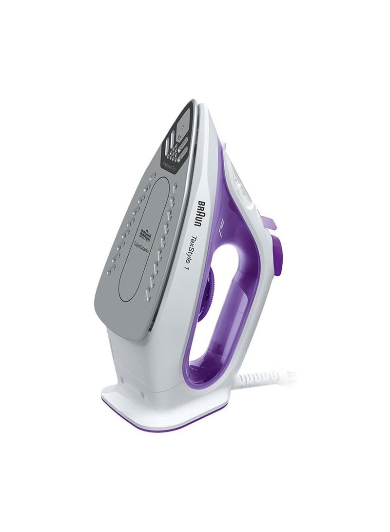 براون Household TexStyle 1 SI1080VI, Steam Iron with SuperCeramic Coated Soleplate, Light and Fast Ironing, Quick Heating, Eco Mode, Easy 220ml Refill, 2000W, White/Violet 220 ml 2000 W SI1080VI Violet - Image 3