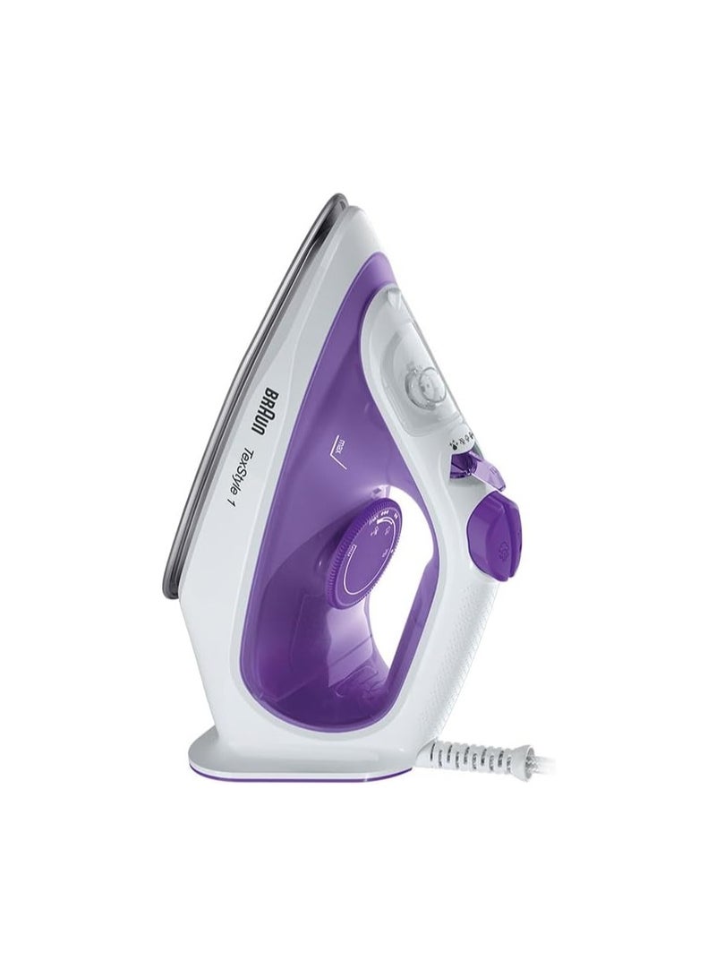 براون Household TexStyle 1 SI1080VI, Steam Iron with SuperCeramic Coated Soleplate, Light and Fast Ironing, Quick Heating, Eco Mode, Easy 220ml Refill, 2000W, White/Violet 220 ml 2000 W SI1080VI Violet - Image 2