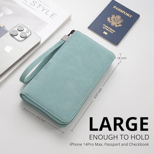 Bveyzi Women RFID Blocking Wallet Leather Zip Around Phone Clutch Large Capacity Ladies Travel Purse Wristlet (Purist Blue) - Image 4