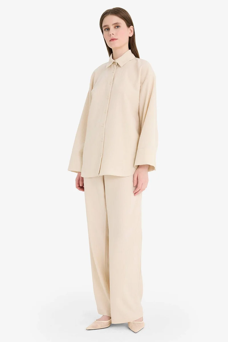 DeFacto Relax Fit Gofre Textured Shirt Trousers 2 Piece Set