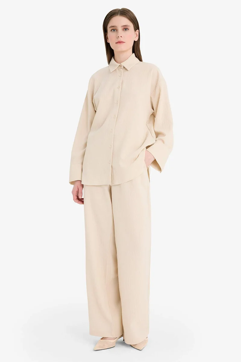 DeFacto Relax Fit Gofre Textured Shirt Trousers 2 Piece Set