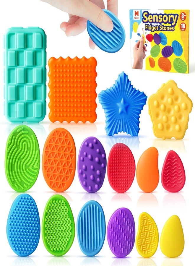 Helsort Sensory Fidget Toys for Kids Adults: 16 Pack Textured Worry Stones for Anxiety Relief, Sensory Toy for Autism Kids Calming, Quiet Small Fidgets for Classroom Prizes, Easter Basket Stuffers Egg Filler - Image 1