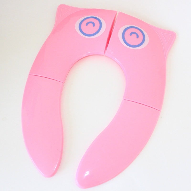 Children's Toilet Seat Cover: Pink Owl Eyes, Foldable Portable Design - Easy To Install, Cartoon Frog Style for Travel and Home Use With Kids - Image 1