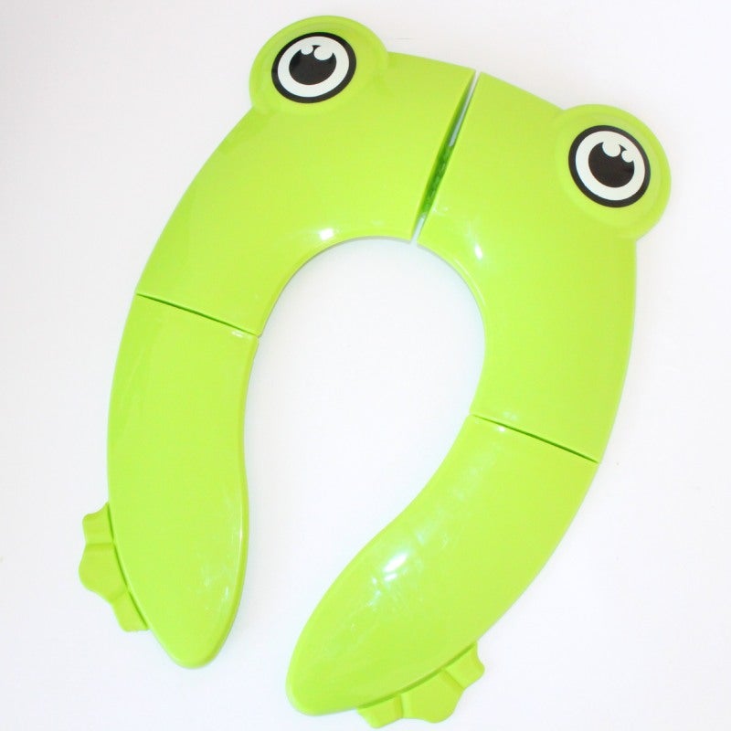Children's Toilet Seat Cover: Pink Owl Eyes, Foldable Portable Design - Easy To Install, Cartoon Frog Style for Travel and Home Use With Kids - Image 5