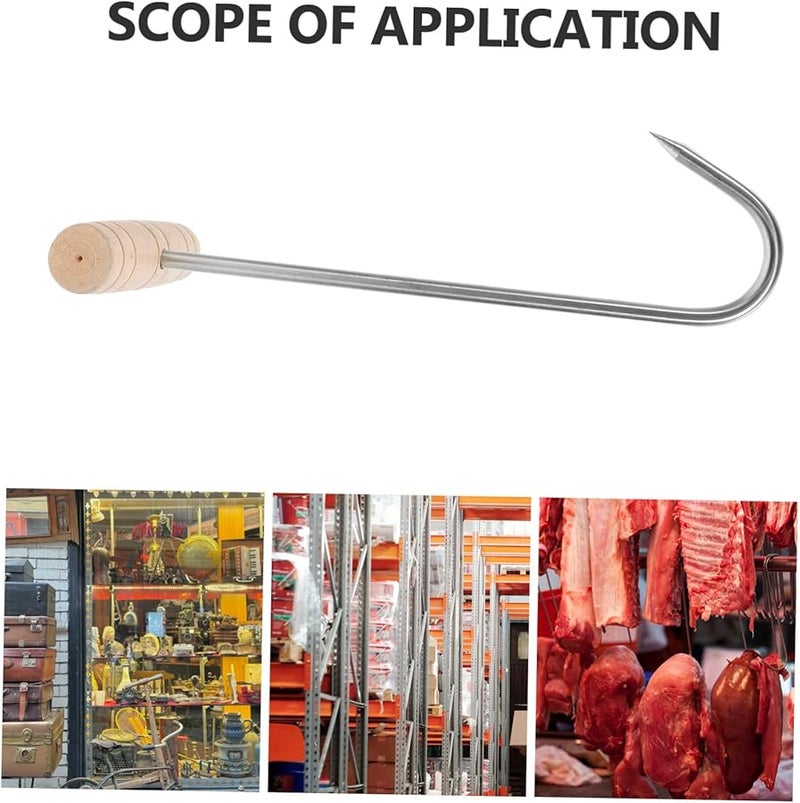 خطافات لحوم من سبائك الألومنيوم بمقبض خشبي 2 قطعة أدوات تعليق على شكل حرف T - Image 4