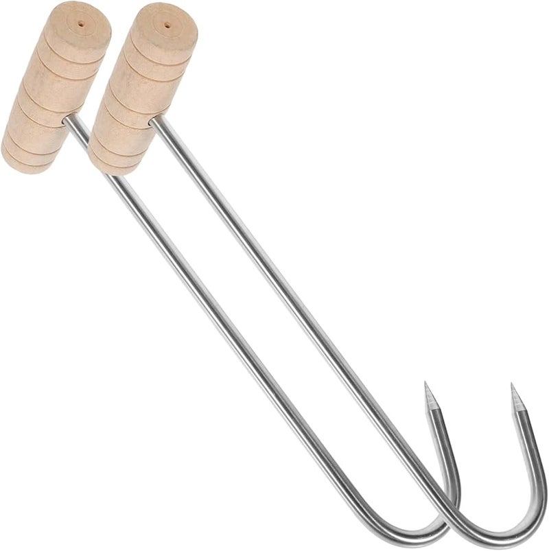 خطافات لحوم من سبائك الألومنيوم بمقبض خشبي 2 قطعة أدوات تعليق على شكل حرف T - Image 2