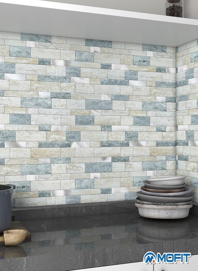 M MOFIT MOFIT Backsplash Tile for Kitchen Peel and Stick Stone Matte Finish,Bathroom Tiles Stickers 3D Wall Panel Linear Mosaic Marble Backsplash Waterproof(10sheets,Blue Green Gray) - Image 4