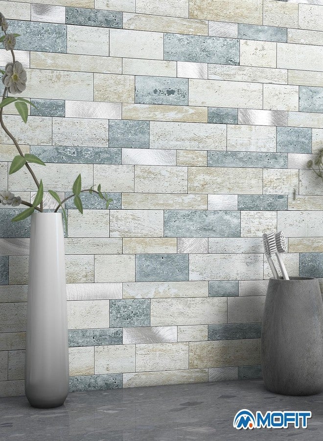 M MOFIT MOFIT Backsplash Tile for Kitchen Peel and Stick Stone Matte Finish,Bathroom Tiles Stickers 3D Wall Panel Linear Mosaic Marble Backsplash Waterproof(10sheets,Blue Green Gray) - Image 3