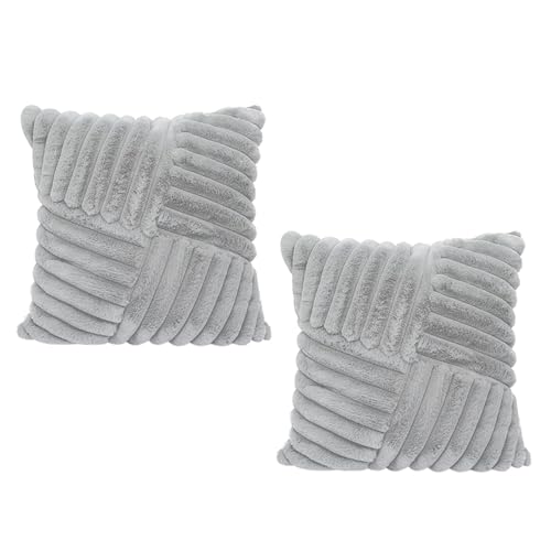 All Smiles Couch Decorative Throw Pillow Covers 18x18 Set of 2 Faux Fur Plush Soft Fluffy Velvet Cushion Case Cozy Fuzzy Striped Pillowcase Home Decor for Sofa Living Room BedroomGray - Image 3