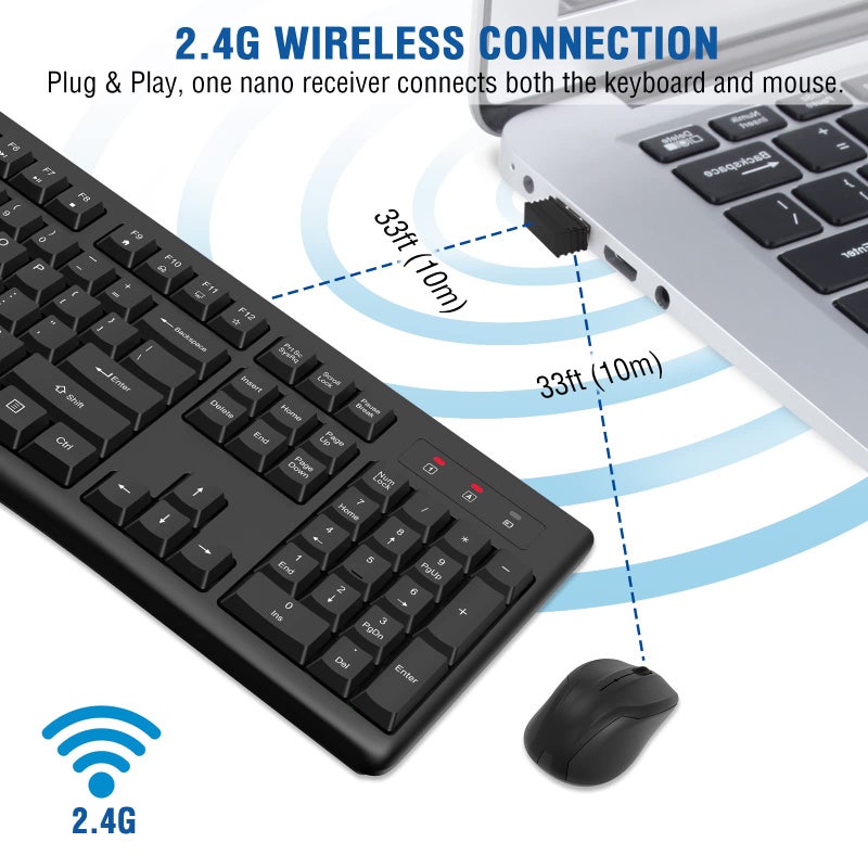 EDJO Wireless Keyboard and Mouse Combo, EDJO Full-Sized 2.4GHz USB Computer Wireless Keyboard and Optical Mouse for Windows, Mac, Laptop/Desktop/PC - Image 4