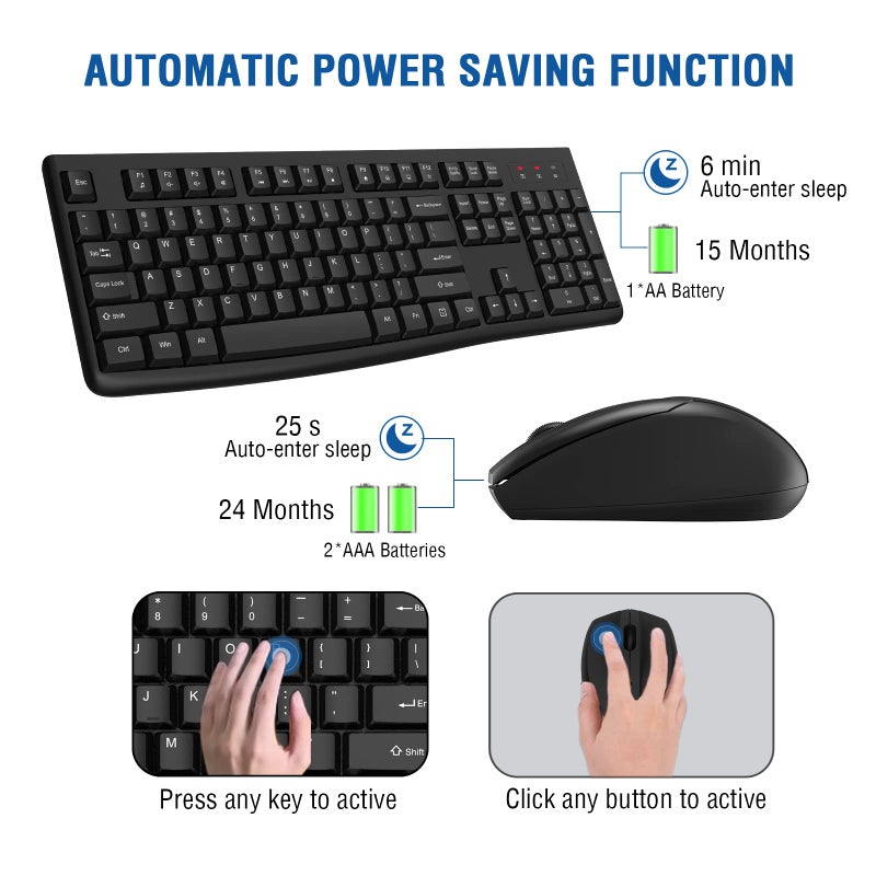 EDJO Wireless Keyboard and Mouse Combo, EDJO Full-Sized 2.4GHz USB Computer Wireless Keyboard and Optical Mouse for Windows, Mac, Laptop/Desktop/PC - Image 5