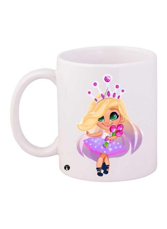 RYN Cartoon Girl Printed Coffee Mug White/Purple/Yellow 11ounce