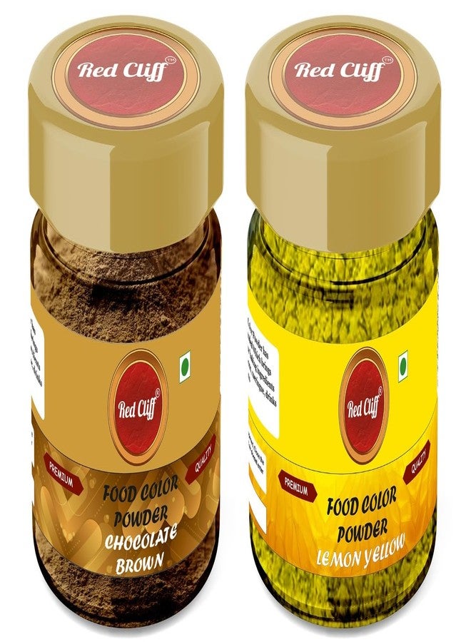 RED CLIFF Edible Chocolate Brown & Lemon Yellow Food Colour Powder | Vibrant Natural Colour for Baking, Cake Decorating, Cooking | 20gx2 | - Image 1
