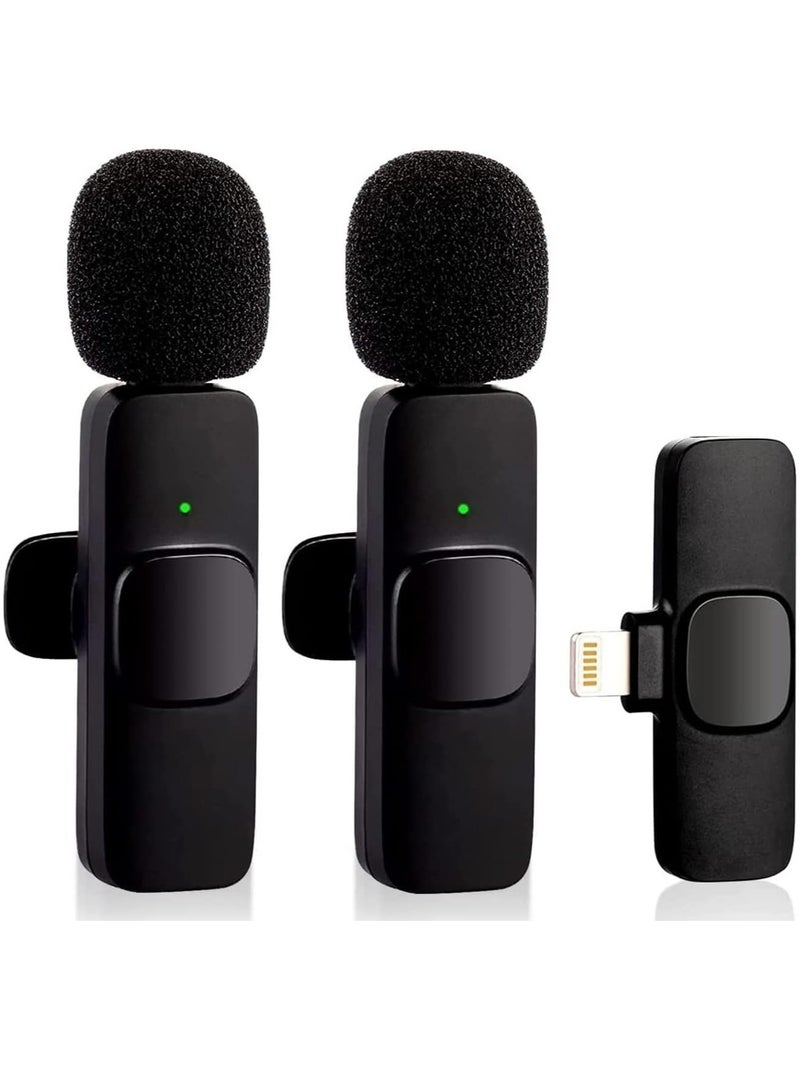 إلترازون ميكروفون لاسلكي لجهاز iPhone iPad - ميكروفون لاسلكي قابل للتوصيل مع 2 ميكروفون لتسجيل فيديو الهاتف - مقابلة - مدونة فيديو - مزامنة تلقائية وتقليل الضوضاء - 2.4 جيجا، أسود - Image 1