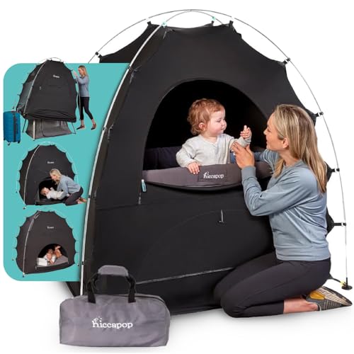 hiccapop Blackout Tent for Pack and Play Patented Portable Crib Tent Blackout Canopy Crib Cover Sleep Pod for Kids Black