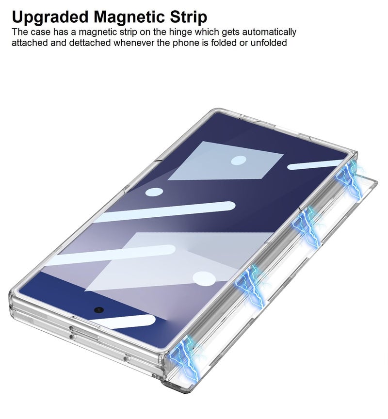 Midkart Magnetic Case Compatible with Samsung Galaxy Z Fold 7 Release 2025 Hinge Protection Front Glass Cover Anti-Yellowing and Independent Camera Protection, Clear Transparent - Image 3