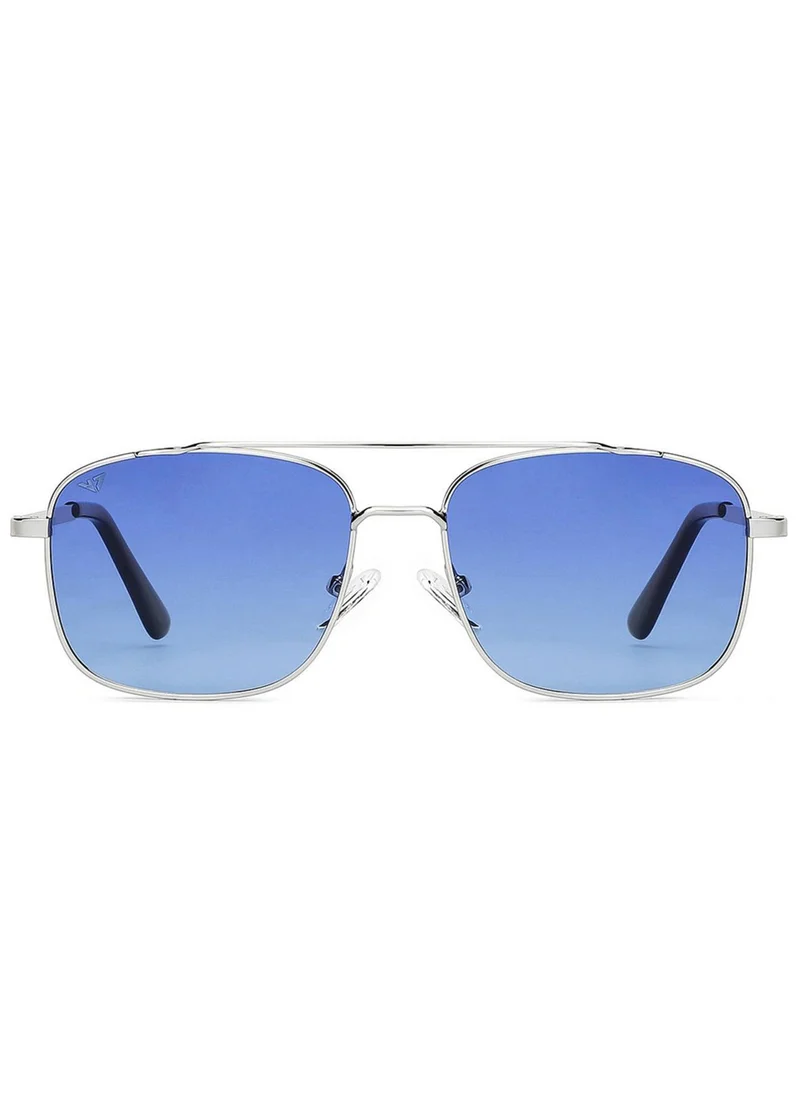 فينسينت تشيس VINCENT CHASE EYEWEAR By Lenskart|Silver Blue Full Rim Rectangular|The Metal Edit|Branded Latest And Stylish Sunglasses|Polarization And 100% Uv Protected|Men&Women|Medium|Vc S14078,Multicolor